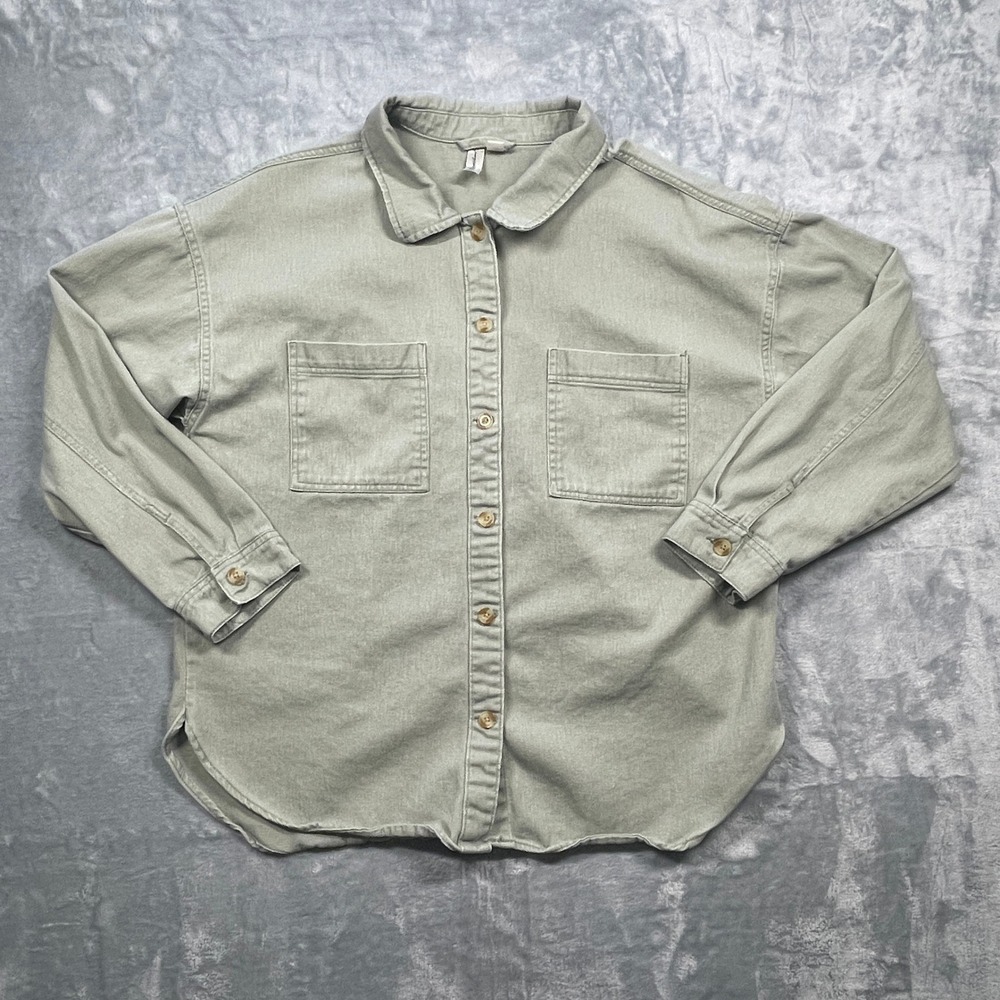 Young Hearts Run Free Womens‎ Dusty Jade Cotton Long Sleeve Button Up Shirt XL